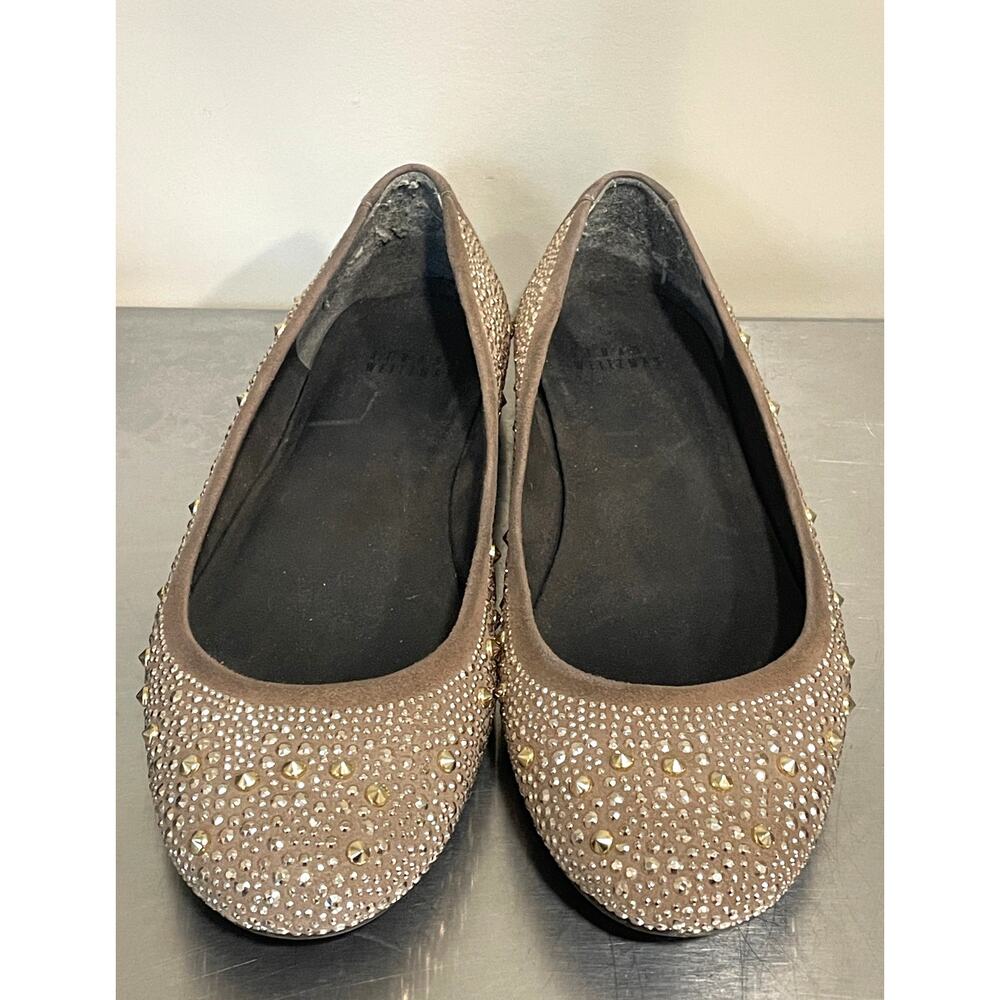 Stuart Weitzman Brown Crystal Embellished Ballet Flats